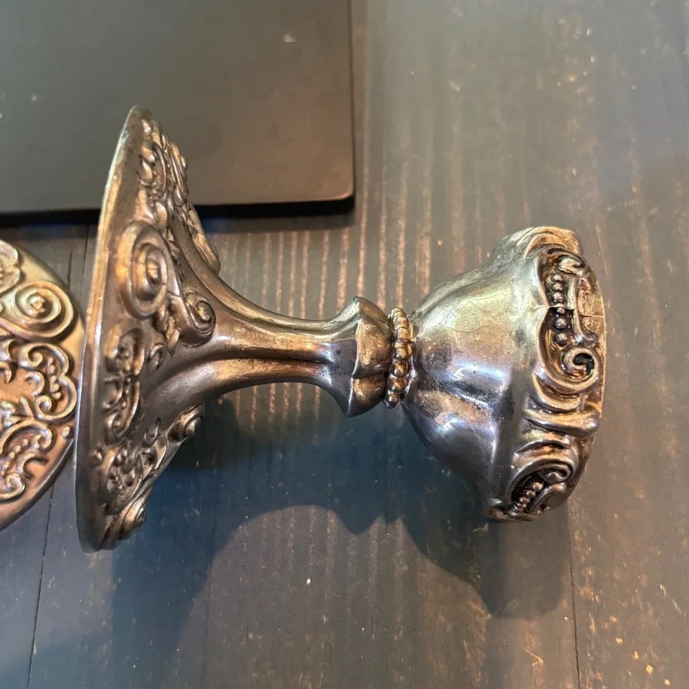 Godinger Silver Plated Candlestick Holders Set of 2 Baroque Scroll Design 4 inch